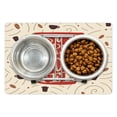 thumbnail image 1 of But First Coffee Pet Mat for Food and Water, Pattern of Typographic Cup with Coffee Beans and Swirls Around, Non-Slip Rubber Mat for Dogs and Cats, 18" X 12", by Ambesonne, 1 of 2