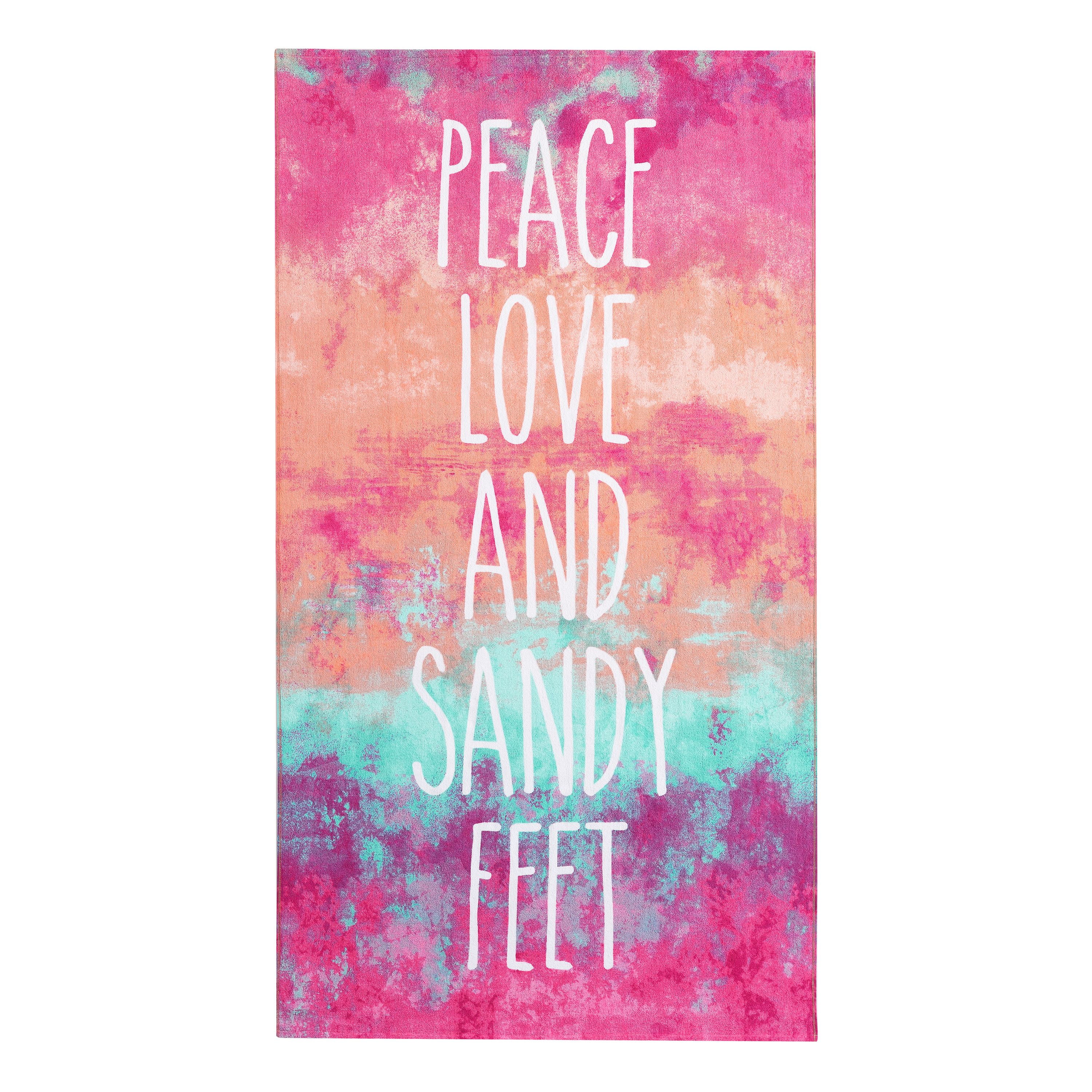 34/" x 64/" Tie-dye Peace Love Sandy feet Beach Towel