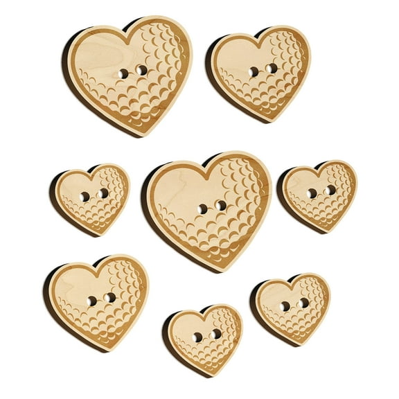 Heart Shaped Golf Ball Sports Wood Buttons for Crochet Knitting Sewing DIY Craft - 1.00 Inch Medium (7pcs)