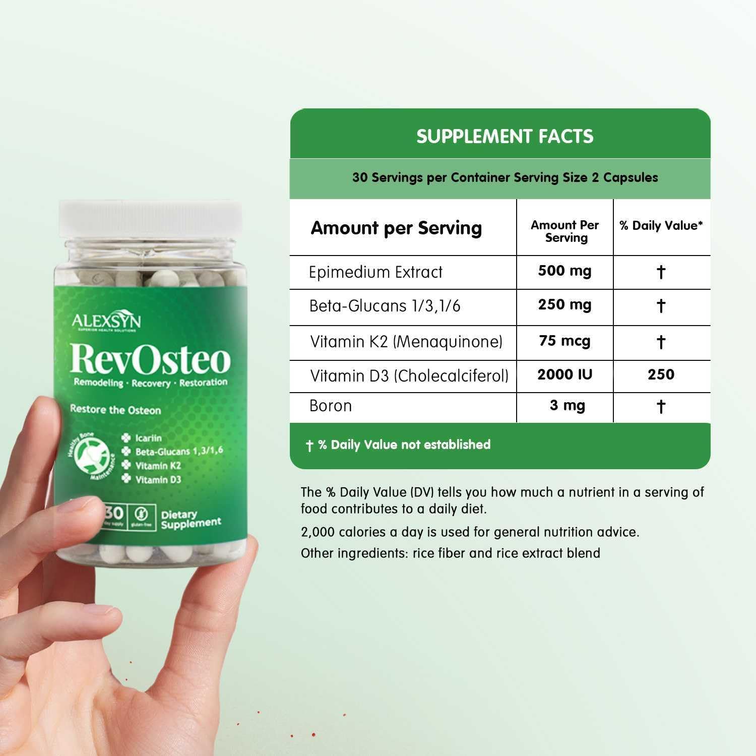 RevOsteo Bone & Metabolic Support – 60 Capsules Advanced Bone Nutrition with Icariins, Vitamin K2, D3, Boron & Beta-Glucans | Vegan & Gluten-Free | 2X Support vs. Basic Calcium