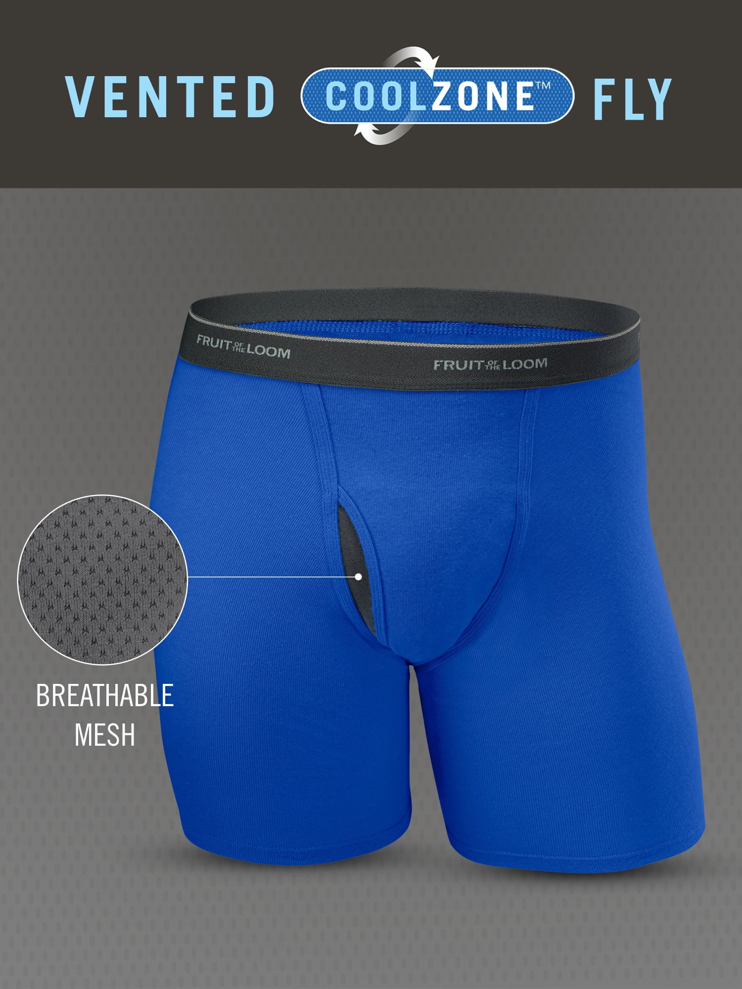 Fruit of the Loom Men's CoolZone Fly Assorted Long Leg Leg Boxer Briefs, 5 Pack