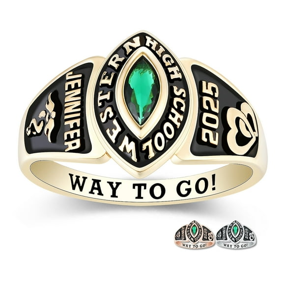 Mementos PJM Custom Women's Class Rings Sterling Silver for High School & College-Gold-Journey