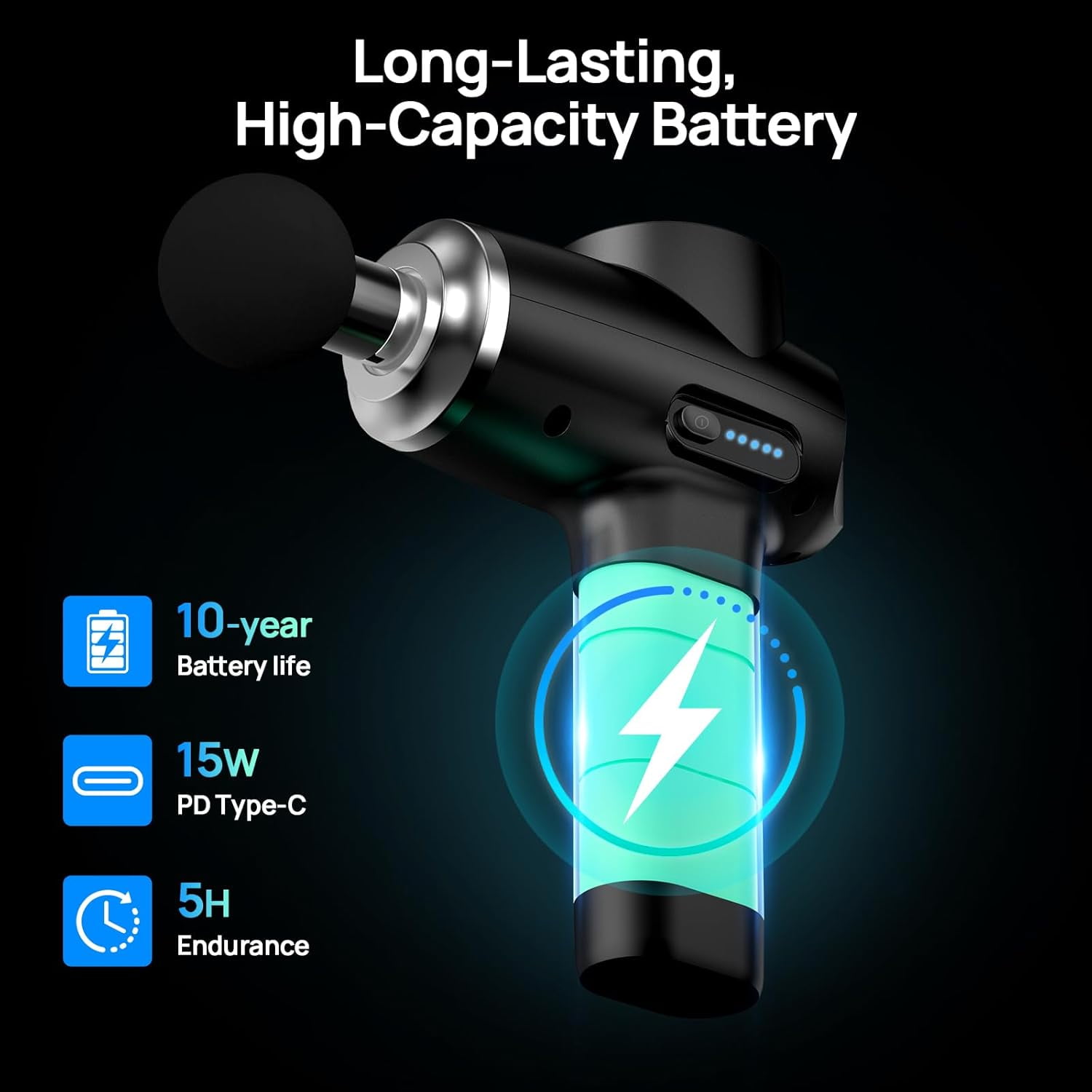 Professional Muscle Massage Gun Deep Tissue, Portable Handheld Massager with 5 Speeds and 5 Heads, Percussion Back Body Masajeador 12mm Amptitude for Athletes, Electric Back and Neck Massager