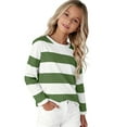 thumbnail image 2 of XIMIN Kids Girls Oversized Cute Color Block Striped Sweaters Long Sleeve Thin Shirts Toddler Mock Neck Sweatshirt Basic Soft Cotton Tees Teen Girl Going Out Tops, 2 of 7
