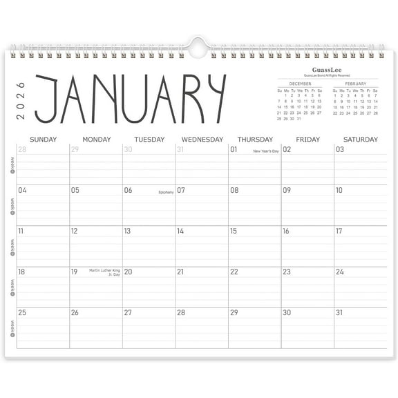GuassLee Wall Calendar 2026, 2026 Calendar Wall from Jan. 2026 to Dec 2026, 14" X 11" Paper Monthly Planner Wall Hanging Calendar with Thick Paper for Office Home Planning & Organizing