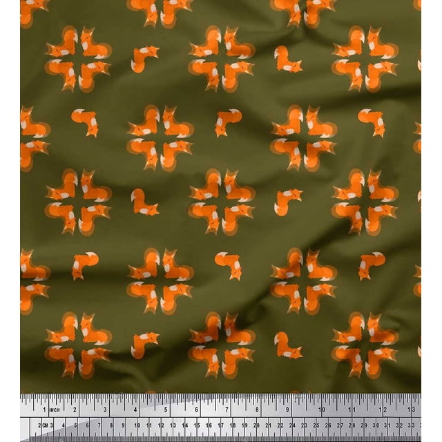 Soimoi Poly Georgette Fabric Fox Kids Fabric Prints by Yard 52 Inch Wide