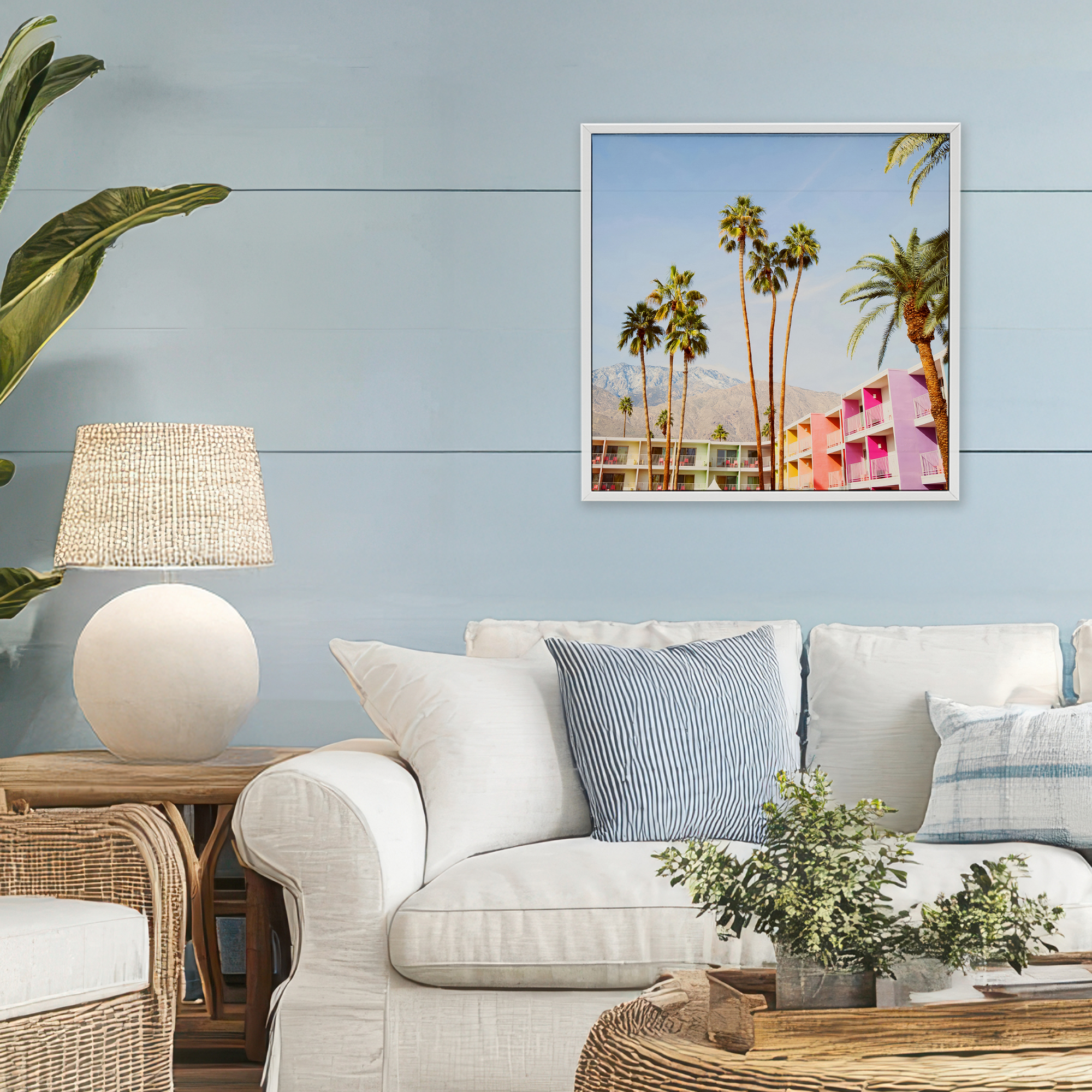 Looming Palms over Resort White Framed Giclee Art, design by LISH Creative