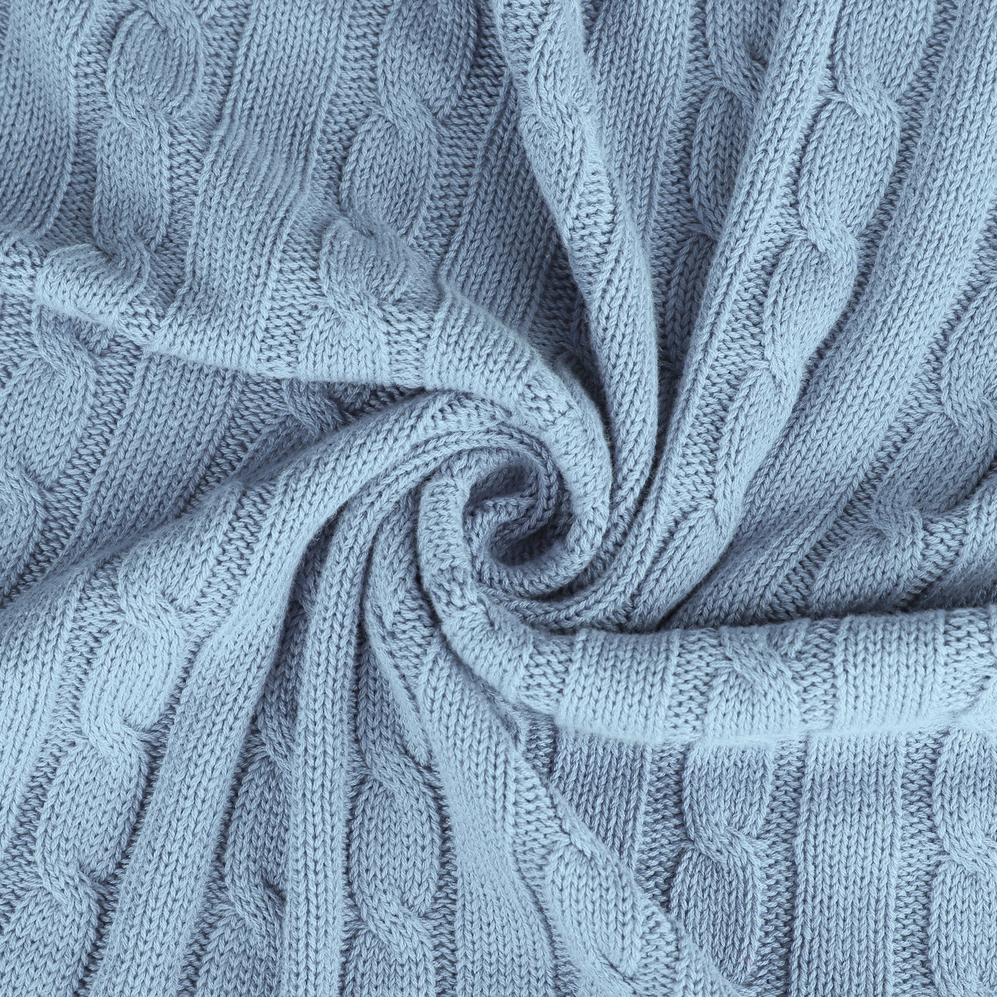 Unique Bargains 100% Cotton Cable Knit Throw Bed Blanket Columbia Blue 51" x 59"