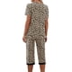 thumbnail image 3 of Qucoqpe - Conjuntos de pijama cómodos para mujer, con blusa de manga corta con cuello en V y pantalones anchos con estampado floral, estilo capri holgado, 3 of 5