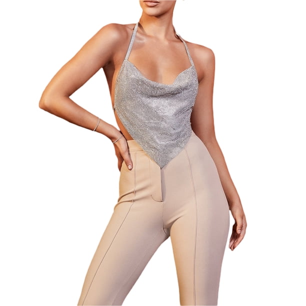 SAYOO Chaleco de cintura brillante para mujer SAYOO moda