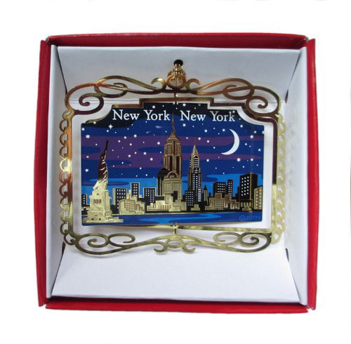 New York City at Night ORNAMENT NYC Skyline Empire State Building Statue of Liberty Travel Souvenir Gift 