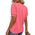 thumbnail image 7 of Ayolanni Collarless Blouses for Women Short Sleeve Solid Patchwork V-Neck Blouse Puff Dressy Plus Size Workout Tees Women's Tops, Tees & Blouses Red XL, 7 of 7