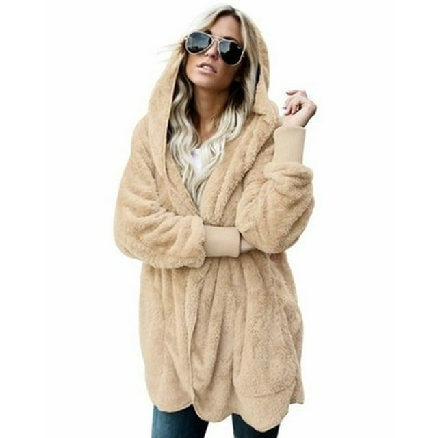 Double Fleece Cardigan Jacket Women Solid Color Long Sleeve Plush Warm