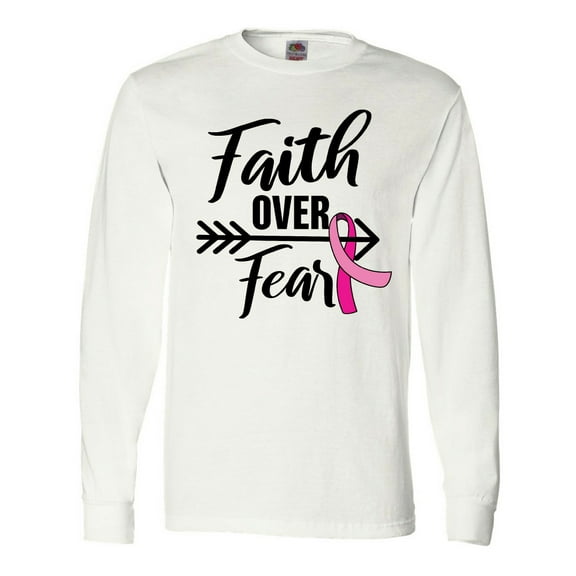 Inktastic Breast Cancer Awareness Faith over Fear with Pink Ribbon and Arrow Long Sleeve T-Shirt