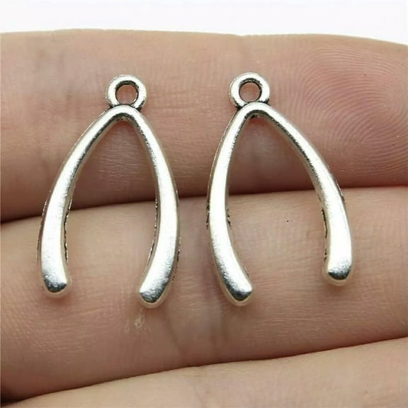 U8MO 4 Wishbone Charms Antiqued Silver Thanksgiving Pendants Holiday Findings 24mm