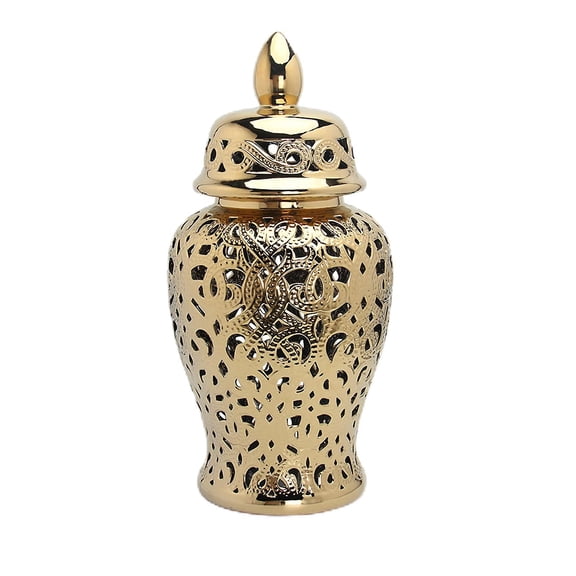 Large Ceramic Ginger Jar Storage Decor Chinese Carved Lattice Vase with Lid