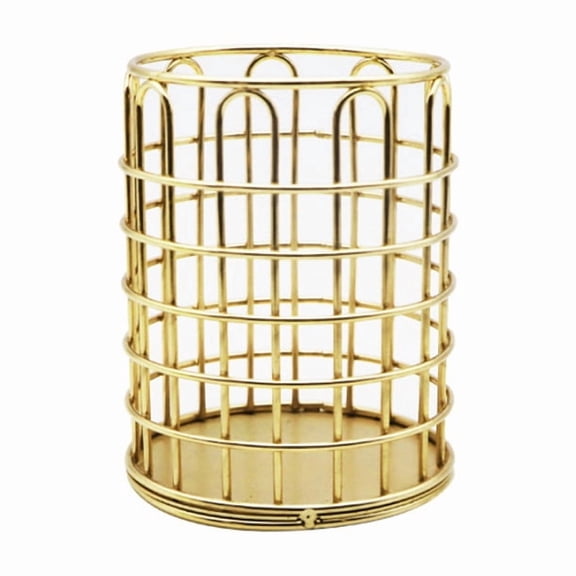 XmhyTop-A Makeup Organizer Metal Makeup Brush Holder, 10*10*8cm Brush and Pen Organizer, Vintage Cosmetic Display Case, 1 Piece,Gold B