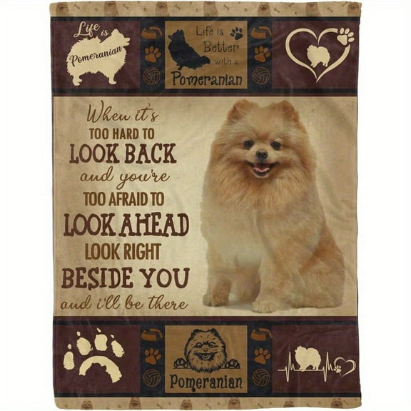 [Home Relaxation] Vintage Pomeranian Dog Lover Blanket – Ultra Soft Anti-Pilling Flannel Throw with Inspirational Quote, Cozy 80"x60" Blanket for Bed & Sofa