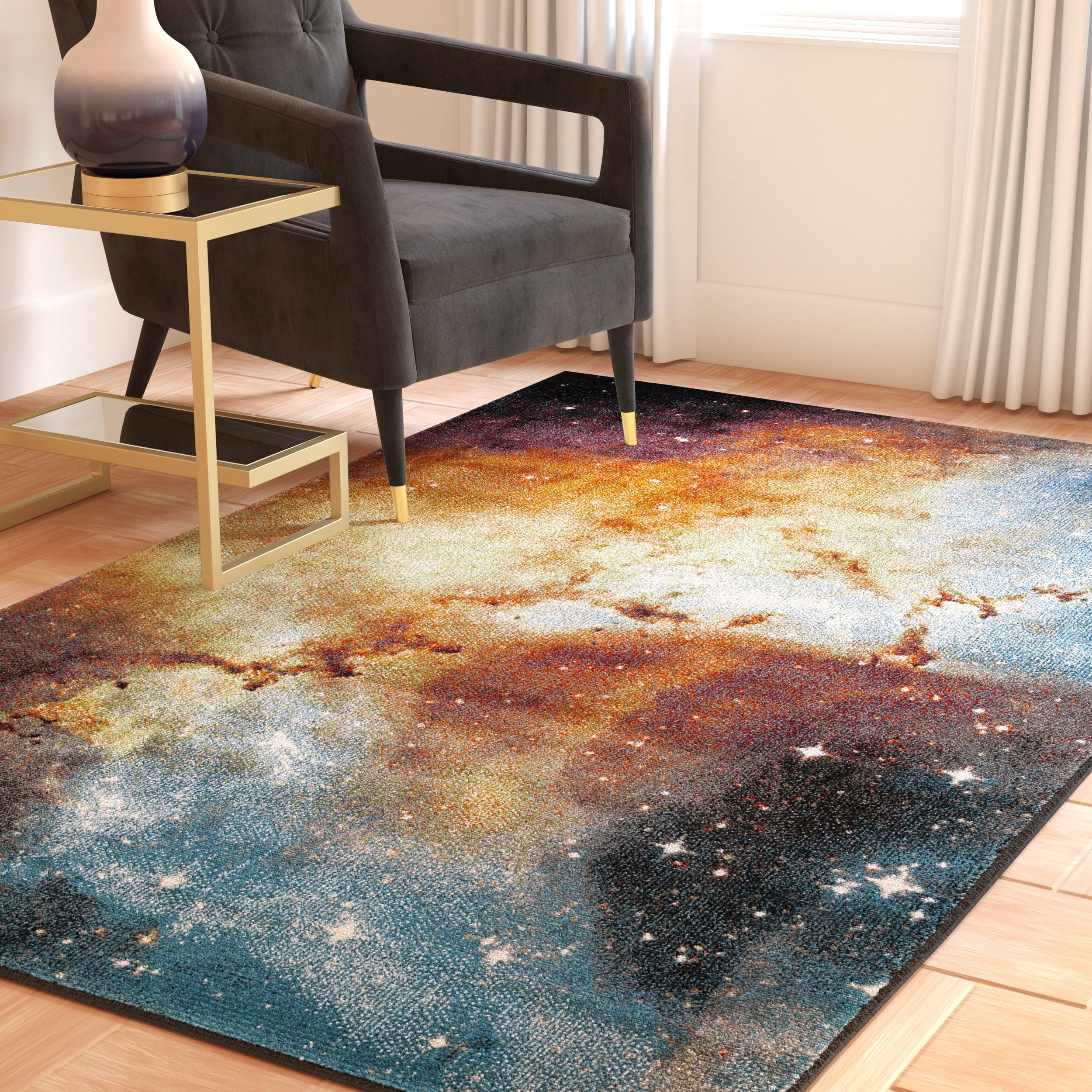 Safavieh Galaxy Kalden Geometric Area Rug, Orange/Multi, 5'3" x 5'3" Square