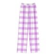 thumbnail image 3 of Jinhomg Pajama Pants for Girls Cute Plaid Print Long Sleep Pants Soft Comfy Wide Leg Elastic Waist Lounge Bottoms with Pockets 2025 Kids Gifts Women Purple 8 Years, 3 of 4