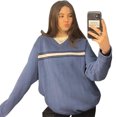 thumbnail image 1 of (Azul S) Suéter cálido de otoño e invierno Moda Casual Colorblock Cuello en V Suelto Suéter de lana delgado, 1 of 8