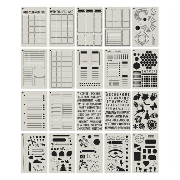 Necvior 20 Pcs Journal Stencils Drawing Templates for Planner Notepad Journal Notebook Scrapbook Daily Scheduling