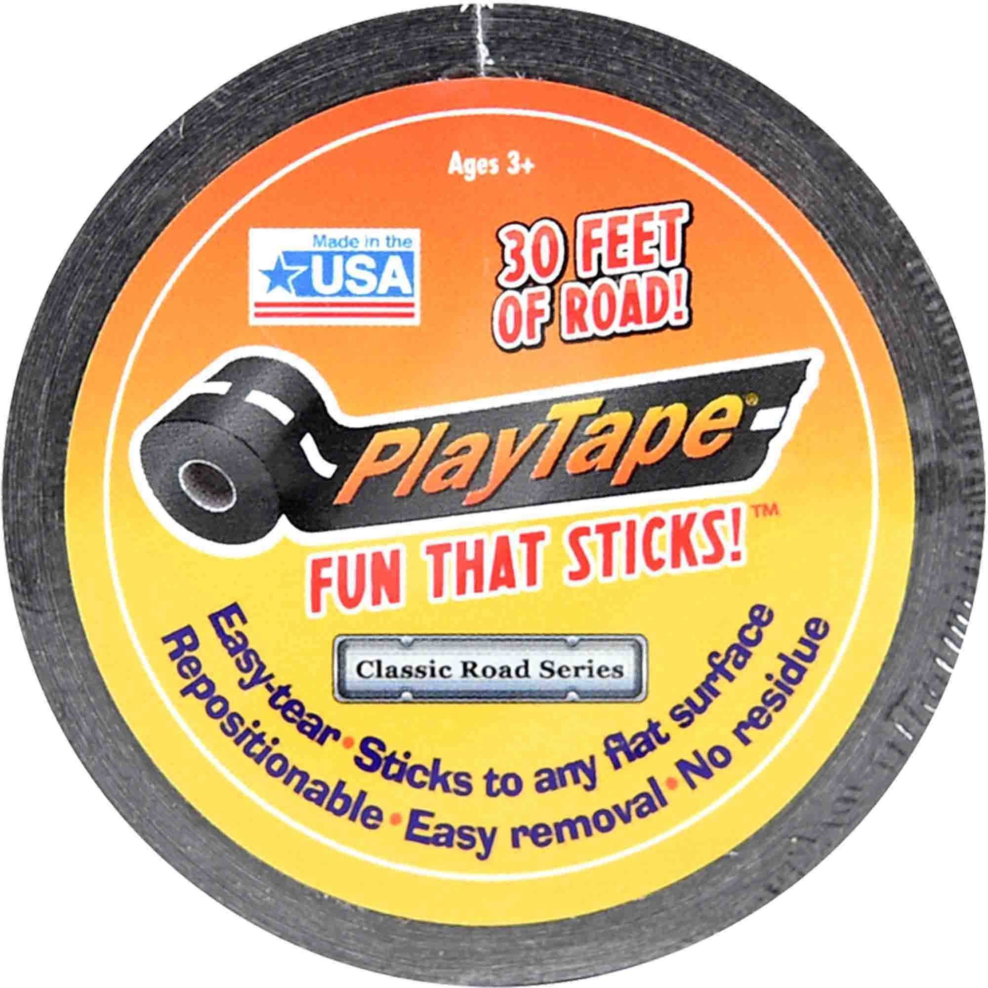 PlayTape Black Road Tape ― Includes Street Curves, Tape Toy Car Track for  Kids, Sticker Roll for Cars and Train Sets, 1 Roll of 30 ft x 4 Inch Road +  12 Curves 