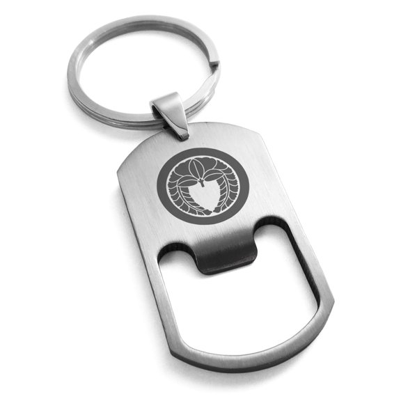 Stainless Steel Natsuka Samurai Crest Engraved Bottle Opener Dog Tag Keychain Keyring