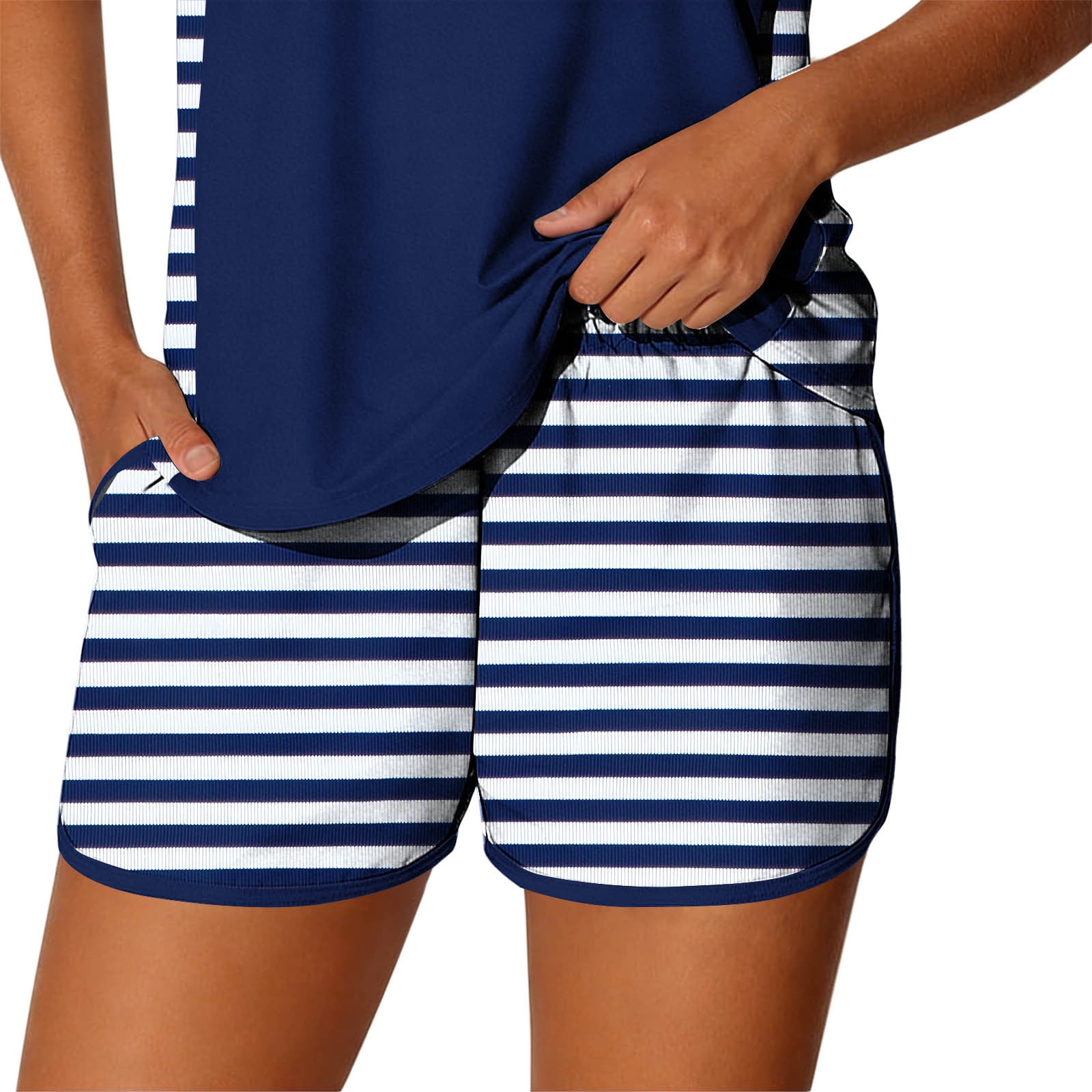 Fewfanhot Tankini Swimsuits for Women 2026 Tummy Control Two Piece Bathing Suits with Sporty Pockets Swim Shorts