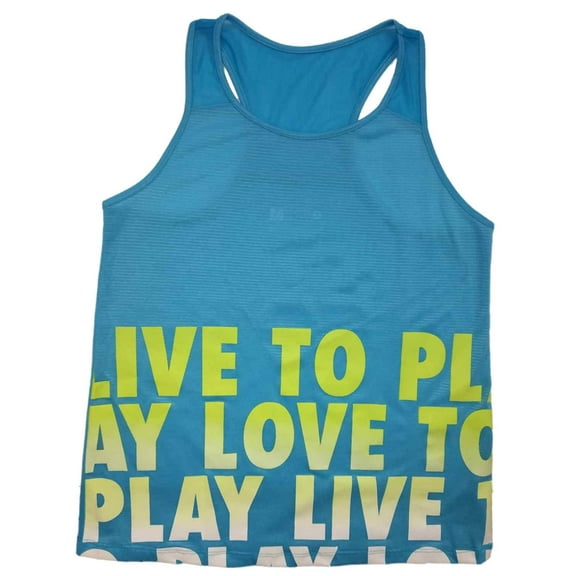 Girls Blue Live To Play Athletic Tank Top Semi-sheer Racerback Tee Shirt S