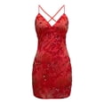 thumbnail image 6 of Womens Embroidered Dress Unique Appliques Beaded Back Lace Up Casual Floral Red L, 6 of 6