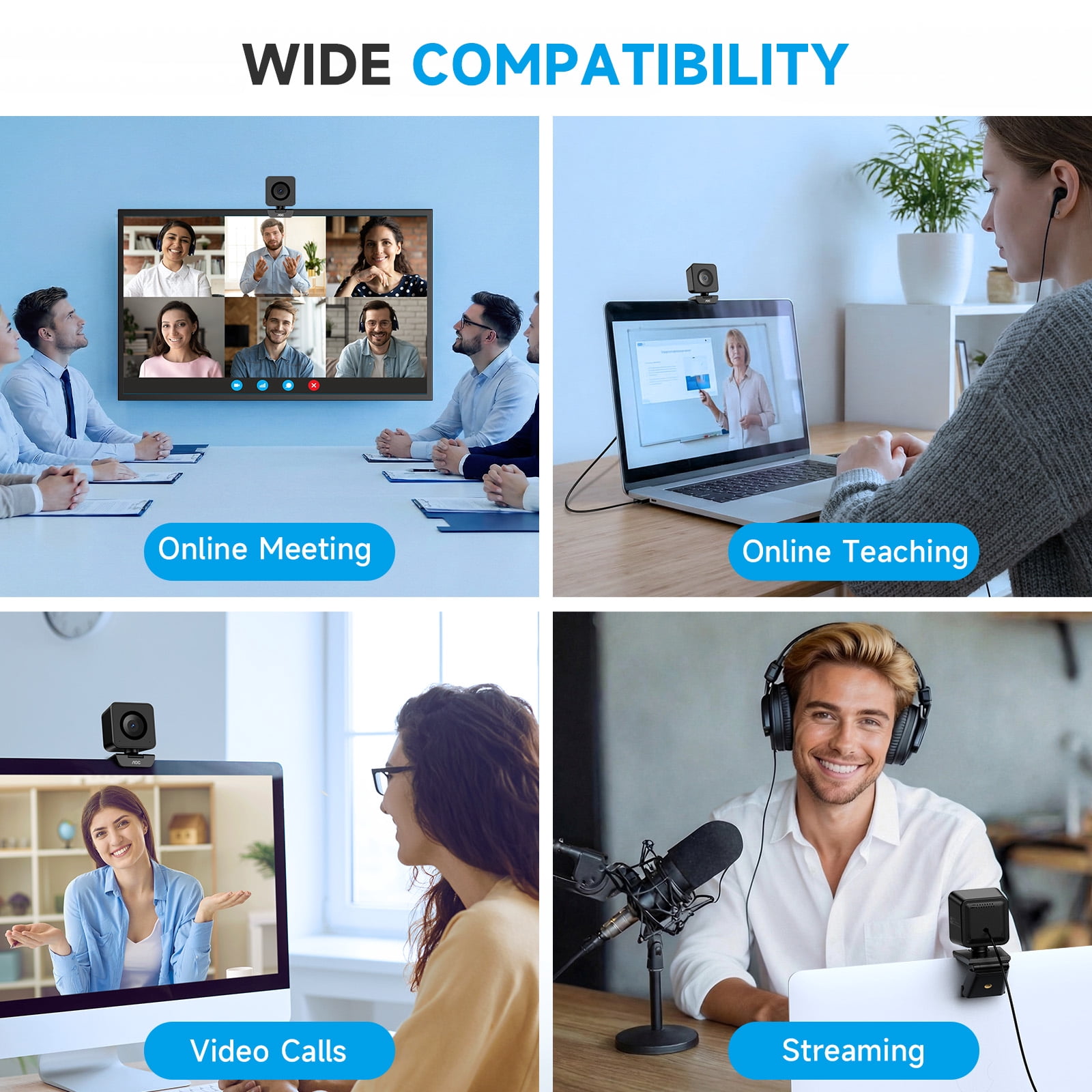 AOC 4K UHD Webcam for PC, Laptop, Mac, USB Streaming Camera with PDAF Autofocus,Auto Light Correction, 75° FOV, Privacy Cover for Video Conferencing, Zoom, Teams