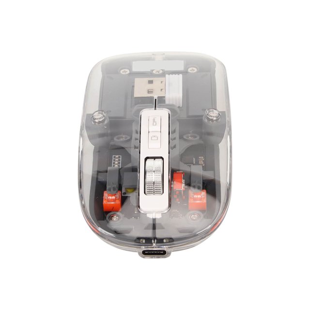 Ratón Inalámbrico Transparente de 24 G 4 Engranajes DPI 800/1200/1600/2400 3 Modos de Conexión 24 G BT1 BT2 Ratón Silencioso Inalámbrico Colorido RGB Recargable ANGGREK Otros