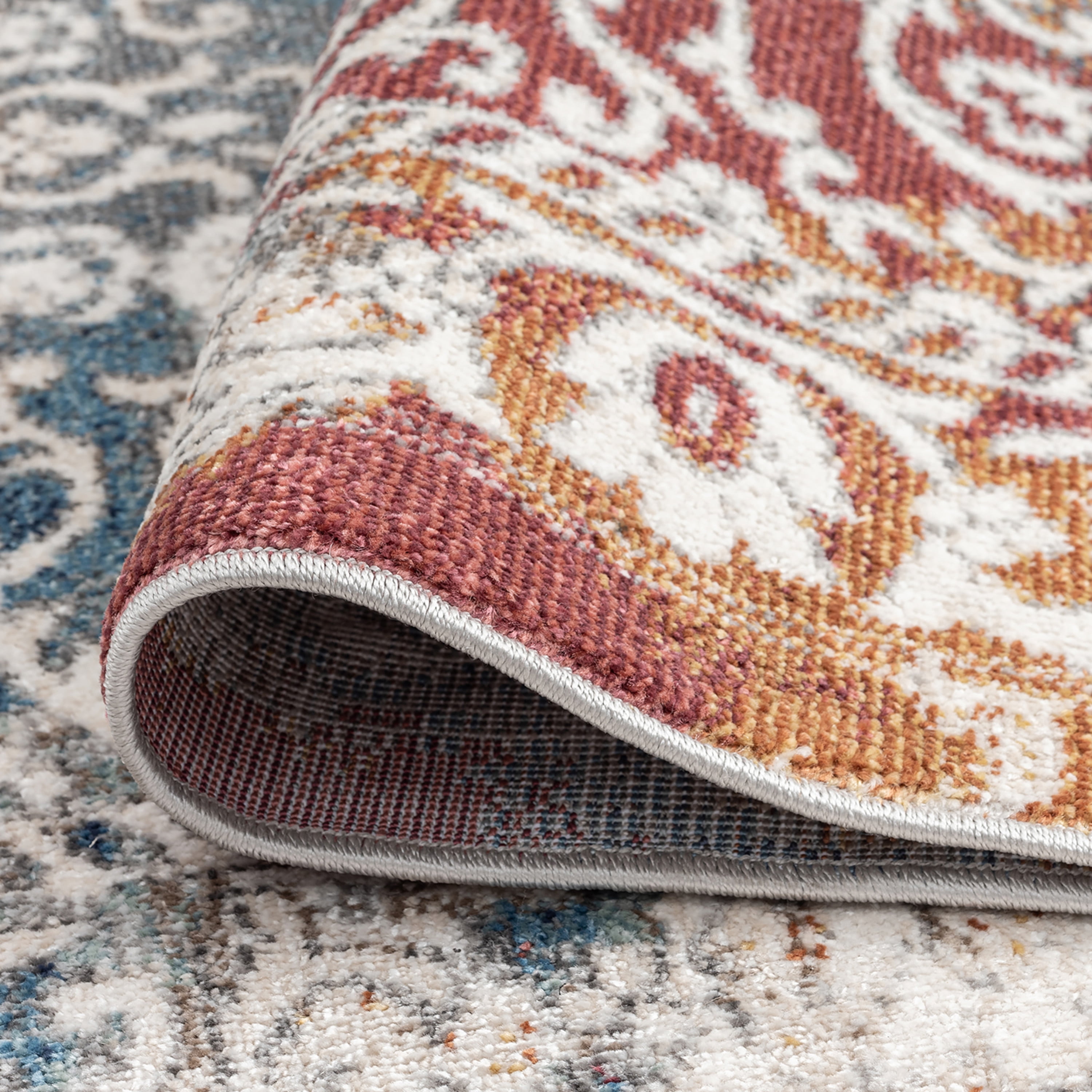 Traditional 2x8 Area Rug (2'3'' x 7'7'') Floral Navy, Cream Indoor Runner Easy to Clean