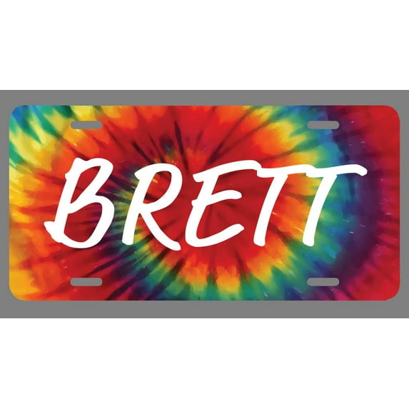 Brett Name Tie Dye Style License Plate Tag Vanity Novelty Metal | UV Printed Metal | 6-Inches By 12-Inches | Car Truck RV Trailer Wall Shop Man Cave | NP1628