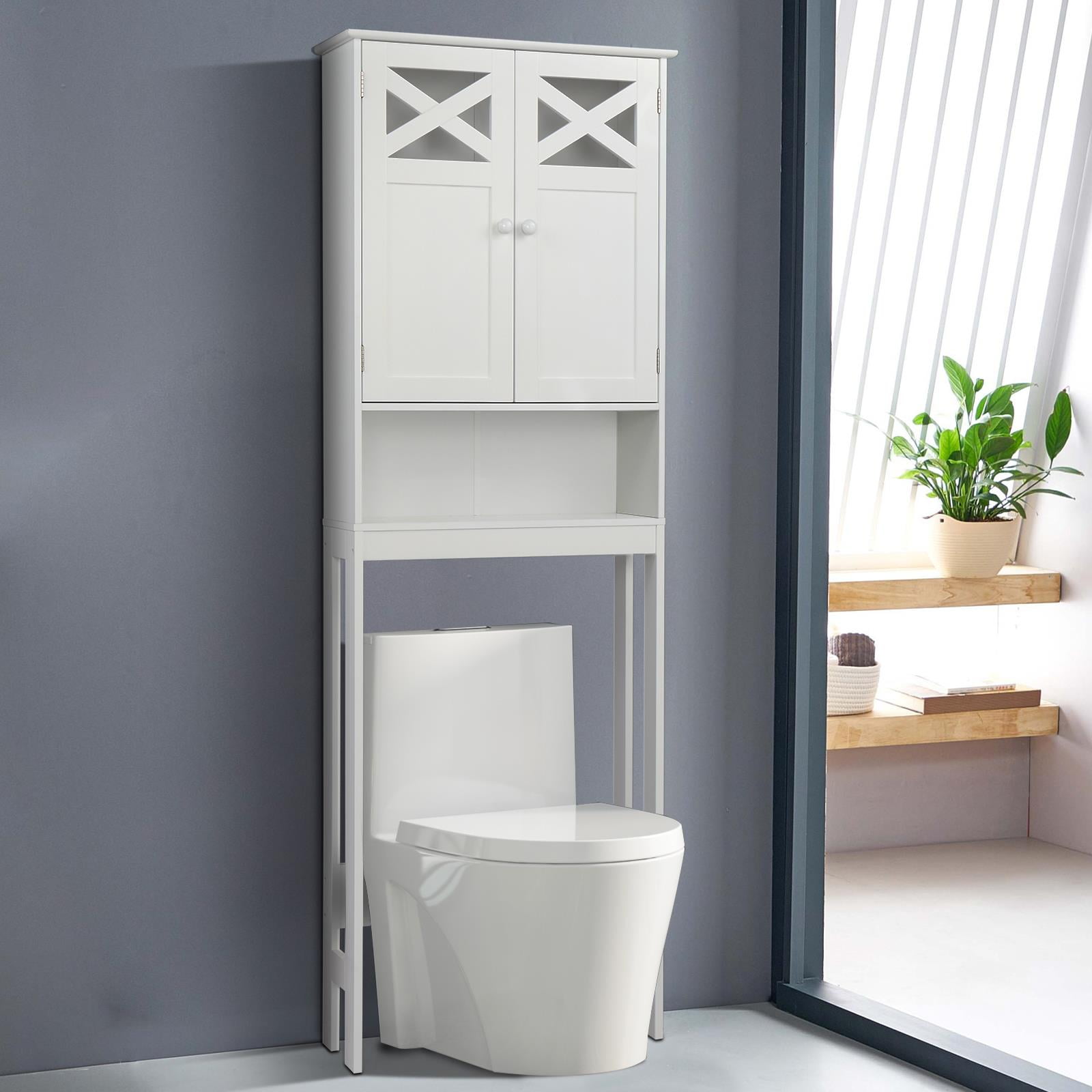 ZZQXTC Over The Toilet Storage, Bathroom Organizer Above Toilet, Wood Metal  Bathroom Space Saver Stand Behind Toilet, Storage Cabinet with Doors and