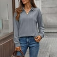 thumbnail image 2 of Olyvenn Women's Button Collared Shirts Long Sleeve Casual Loose Fit Plain Knit Golf Tshirts Fall Lightweight V-Neck Sports Work Trendy Tees Gray XL, 2 of 4