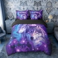 thumbnail image 3 of Erosebridal Purple Magical Wolf Pair Floral Print Twin Bedding Sets, Fantasy Wildlife Bedding Comforter Set for Men and Women, Black Reversible 7 Pieces, 3 of 6