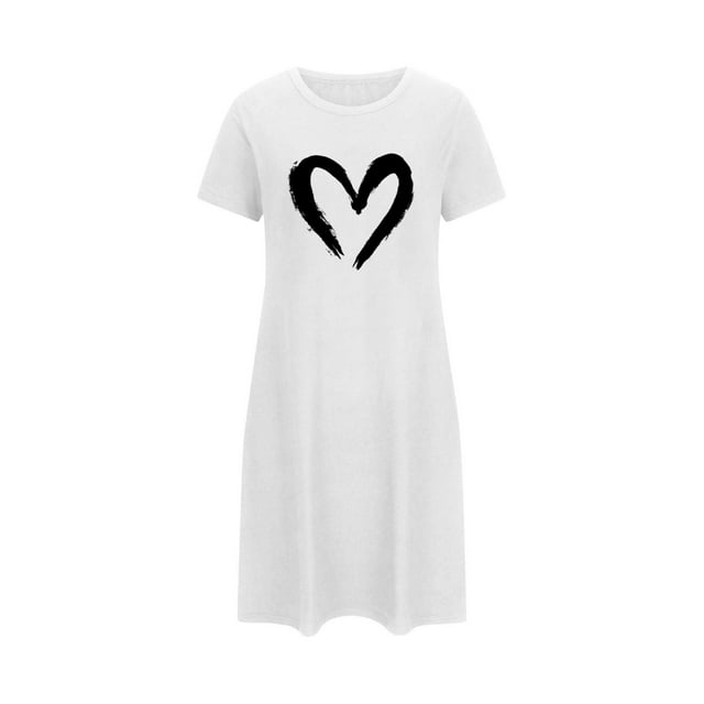 fheaev Chemises de Nuit pour Femmes Grande Taille Imprimé Saint-Valentin Chemise de Nuit Décontractée Manches Courtes Robe de Nuit Ample Confortable Pyjama Col Rond Chemises de Nuit Douces