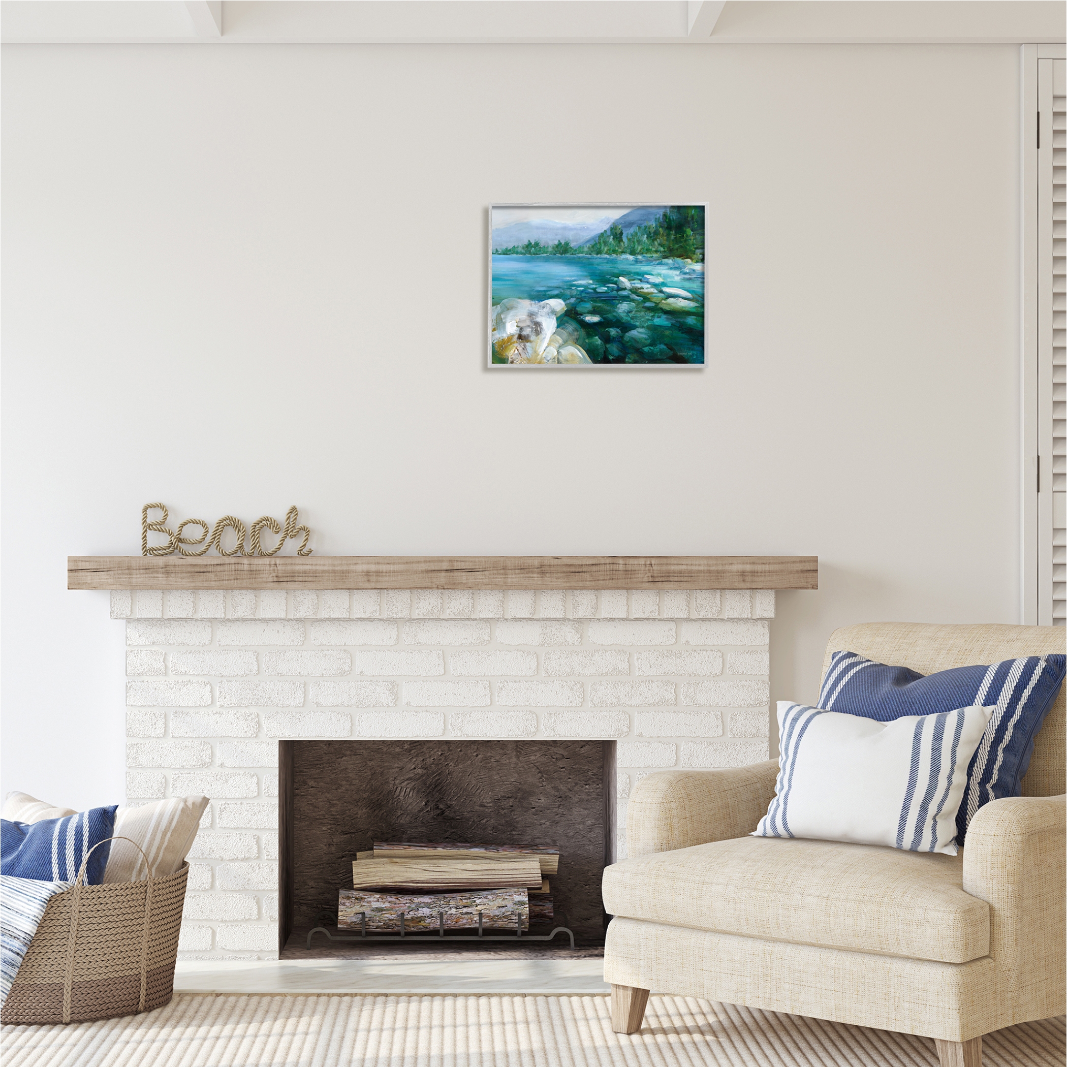 Stupell Industries Rocky River Landscape Nature Painting Gray Framed Art Print Wall Art, 20 x 16