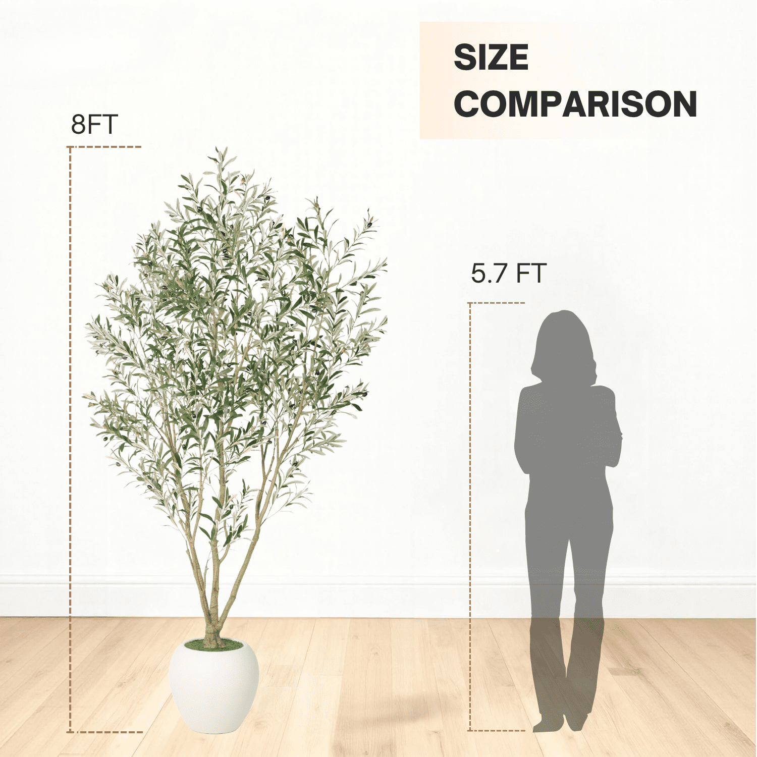 Leumius 8FT Artificial Olive Tree with Large Decorative White Planter, Tall Faux Olive Tree for Indoor & Covered Outdoor Use