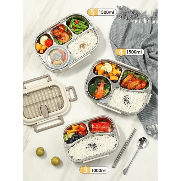 Food Grade 304 Stainless Steel Square Lunch Box, Insulated Bento Box with Utensils, Large Capacity Sealed Meal Container, 1000ml/1500ml