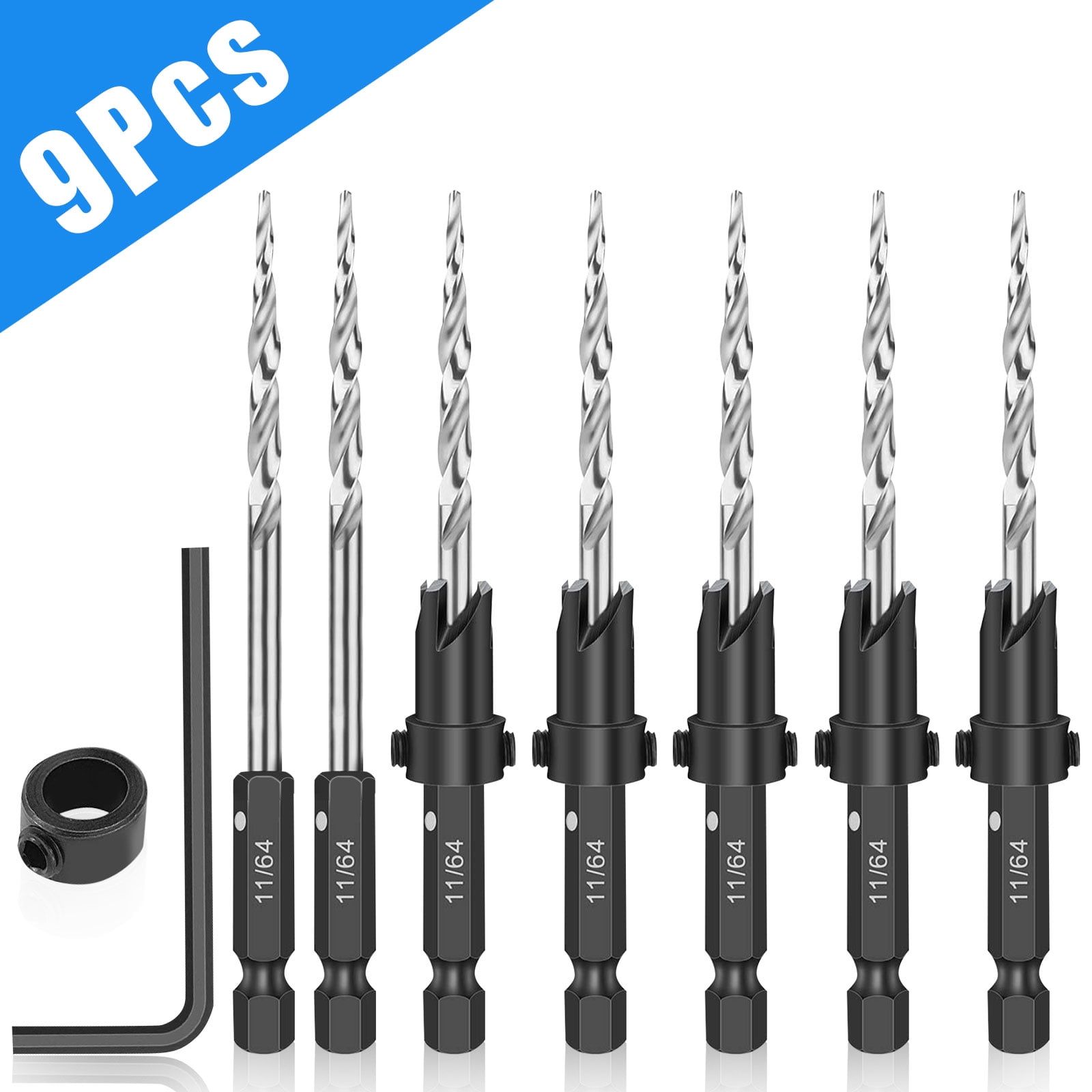 Metal Countersink Drill Bit Set,Adjustable 1/4 Inches Hex Shank Countersink Drill Bit Power Tools Accessories for Plastic Woodworking Tool #5,#6,#8,#10,#12 with L-Wrench Metal Countersink Drill Bit Set,Adjustable 1/4 Inches Hex Shank Countersink Drill Bit Power Tools Accessories for Plastic Woodworking Tool #5,#6,#8,#10,#12 with L-Wrench
