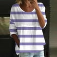 thumbnail image 2 of Floral 3/4 Sleeve Crewneck Tee, Women's Floral Print T Shirt Half Sleeved Round Neck Shirt 3/4 Sleeved T Shirt Loose Large Size T Shirt Purple, 3Xl, 2 of 5