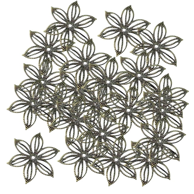 100 abalorios de flores de filigrana de Metal para hacer joyas, con conector hueco DIY, pulsera para pendientes, teléfono, llavero, suministros Bronce Soledad Encantos de filigrana