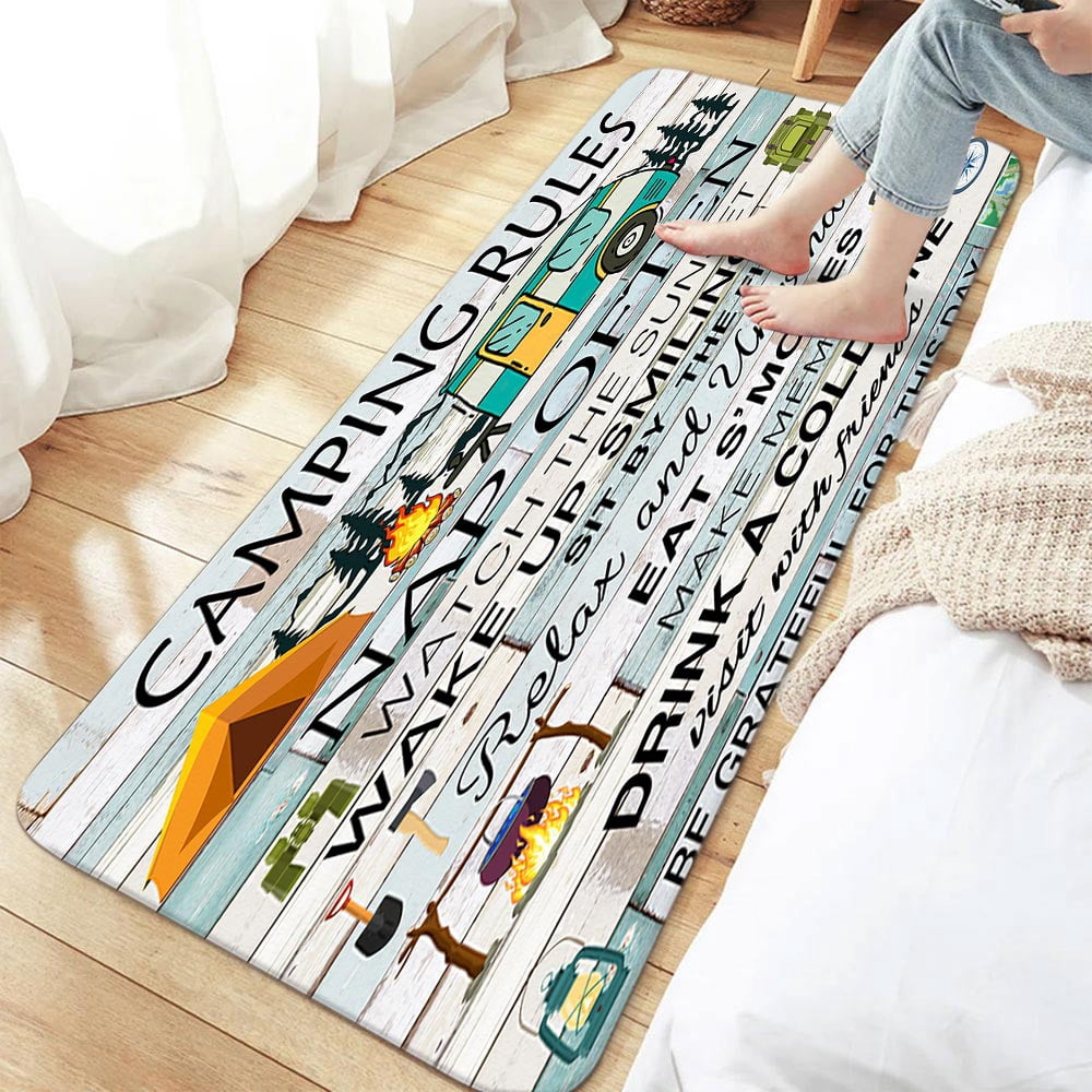 RV Bathroom Rugs Retro Rustic Wood Travel Trailer Bathroom Rugs Camping Theme Motor RV Bathroom Rug Mat 17X48inch, Extra Soft and Absorbent Bath Rugs