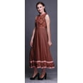 thumbnail image 3 of Bimba Robe Anarkali à Col Mandarin pour Femmes Imprimé Damas Rouge Brique Kurta Ethnique Indienne TG, 3 of 6
