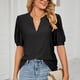 thumbnail image 1 of Top de manga abullonada con cuello en V, camisa de verano de manga corta con ojales para mujer, camisa de trabajo informal con cuello en V, fiel a su promesa, 1 of 5