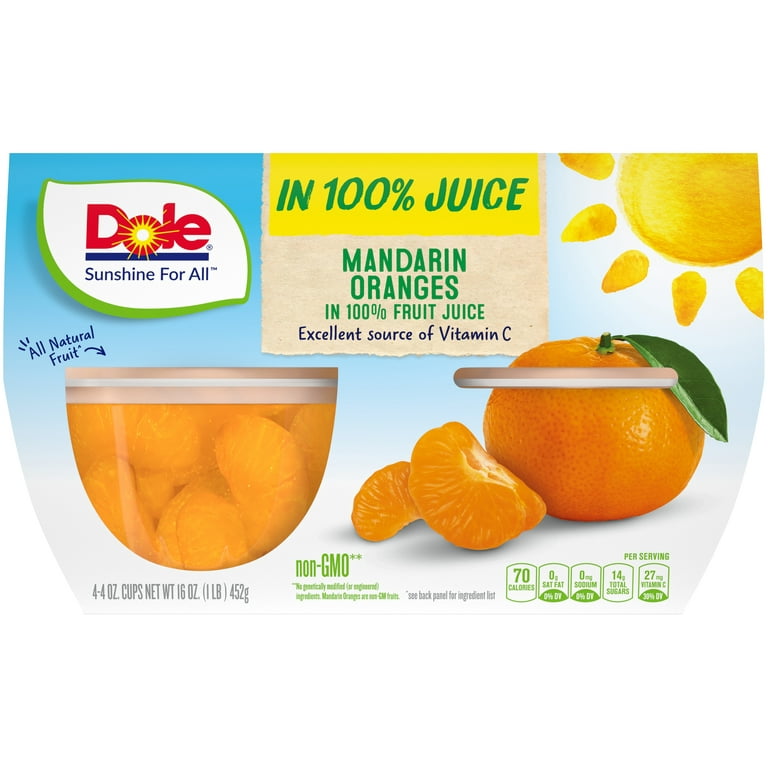4 Cups) Dole Fruit Bowls Mandarin Oranges in 100% Fruit Juice, 4 oz 