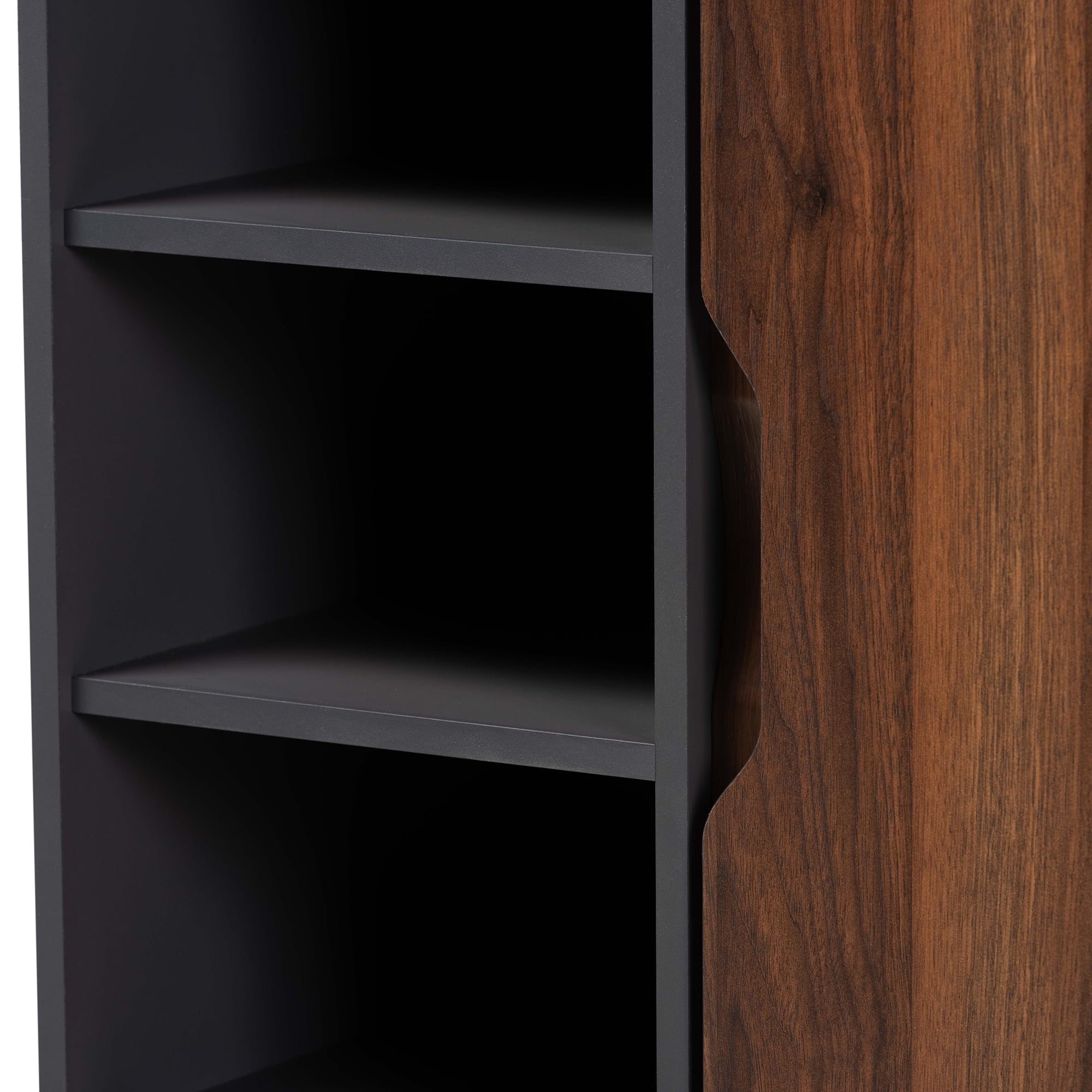Baxton Studio Idina Mid-Century Modern Two-Tone Walnut Brown and Grey Finished Wood 1-Door Shoe Cabinet
